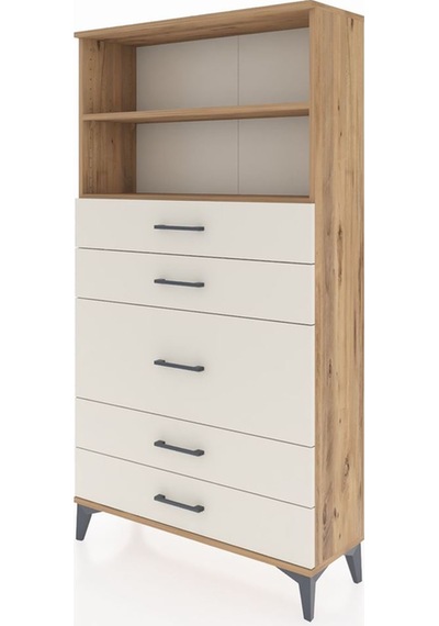 Arges Dolap 2 Raflı 5 Çekmeceli 88x30x163 Çam-aytaşı Çam