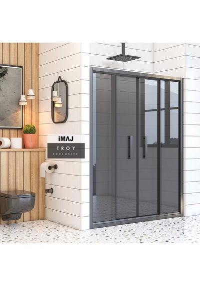 İmaj Banyo Troy Füme Cam Orta Açılır 2 Sabit 2 Sürgü Duşakabin Siyah