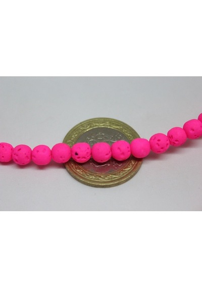 Lav Taşı Fosforlu Pembe Renkli Yarım Dizi 6 MM 18 CM Beyaz