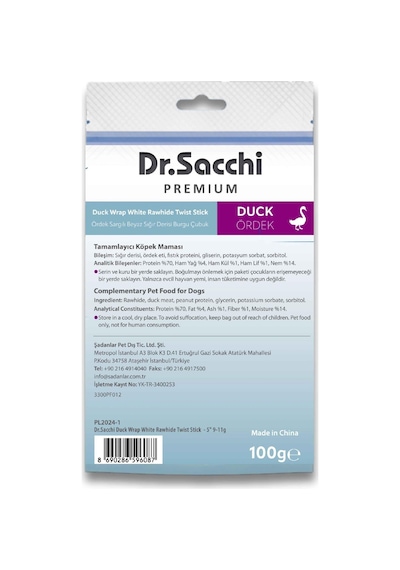 Dr.sacchi Premium Ördek Sargılı Beyaz Sığır Derisi Burgu Çubuk Tahılsız Köpek Ödülü 5'' 10'lu 100 Gr