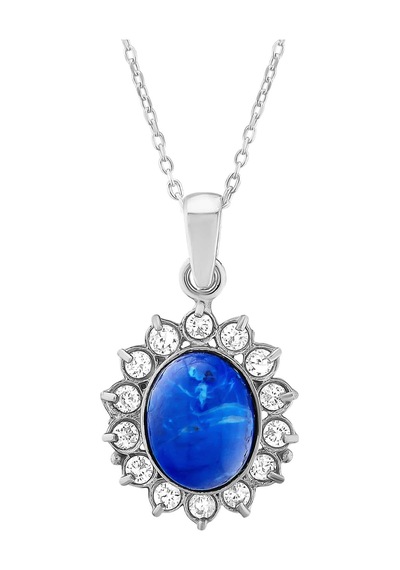 Nusret 925 Ayar Gümüş Çiçek Tasarım Oval Lapis Taşlı Kolye Çok Renkli