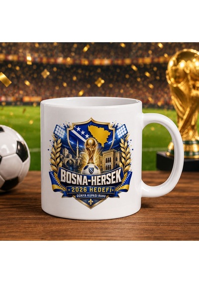 Bk Gift Bosna-hersek Taraftar Temalı Dünya Futbol Kupası Tasarımlı Beyaz Kupa Bardak-4