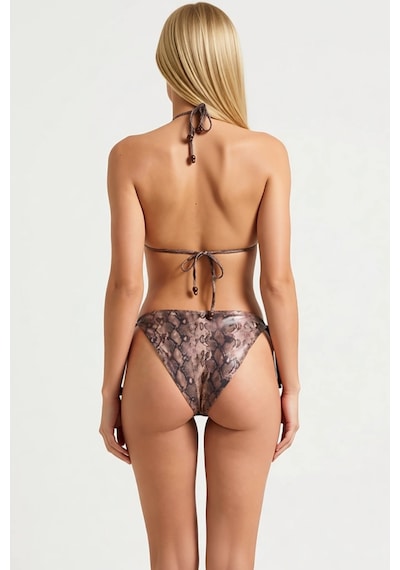 Benerly Kadın Bikini Takımı Yılan Desenli Üçgen Üst Kapsız Süper Yüksek B Çok Renkli