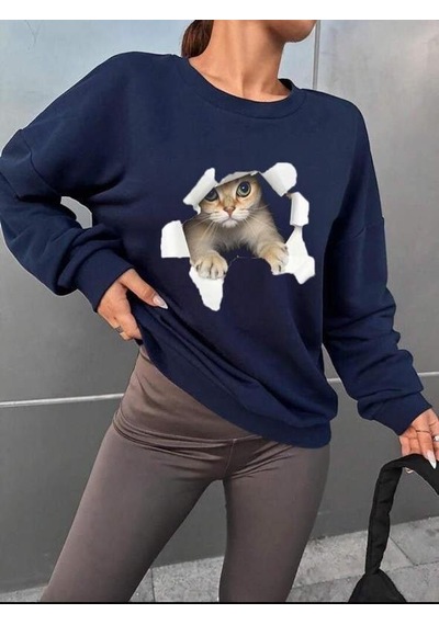 Mareandpanda Kadın Uzun Kollu Bisiklet Yaka Kedi Desenli Viskon Iki Iplik Bluz Lacivert Mareandpanda Kadın Uzun Kollu Bisiklet Yaka Kedi Desenli Viskon Iki Iplik Bluz Lacivert