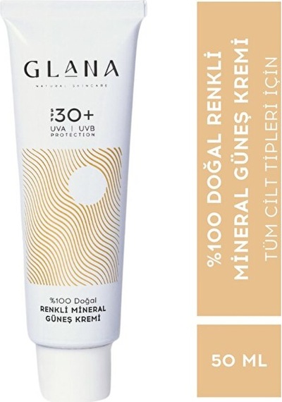Glana Cosmetics Doğal Renkli Mineral Güneş Kremi SPF30+ 50 ML