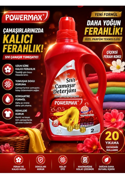 Powermax Sıvı Çamaşır Deterjanı 3'lü Set Beyazlar + Renkliler + Siyahlar 2 L X 3