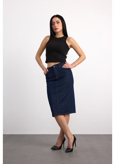 50286 73604 Kadın Regular Fıt Mıdı Denim Etek 50286-73604 Mavı