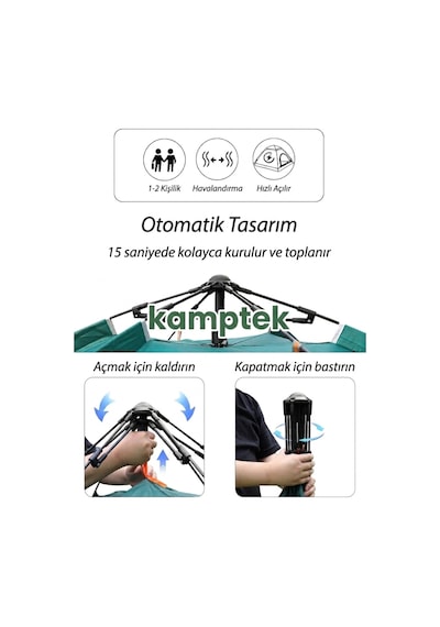 Camp One Dört Mevsim 4 Kişilik Çift Katmanlı Otomatik Kamp Doğa Deprem Çadırı Çok Renkli