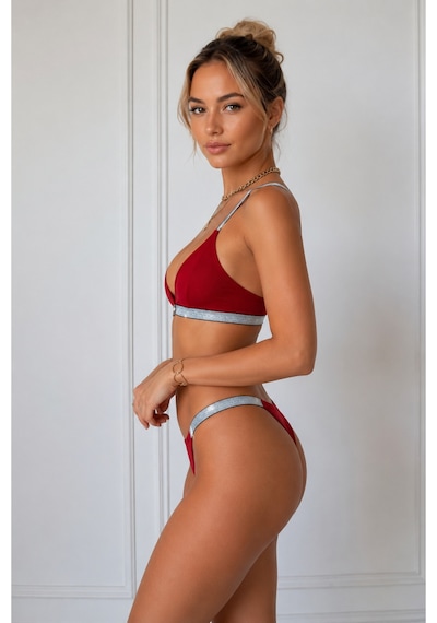 Pijamask Kadın Bordo İnce Askılı Üçgen Bralet String Külot İç Giyim Takımı Kırmızı