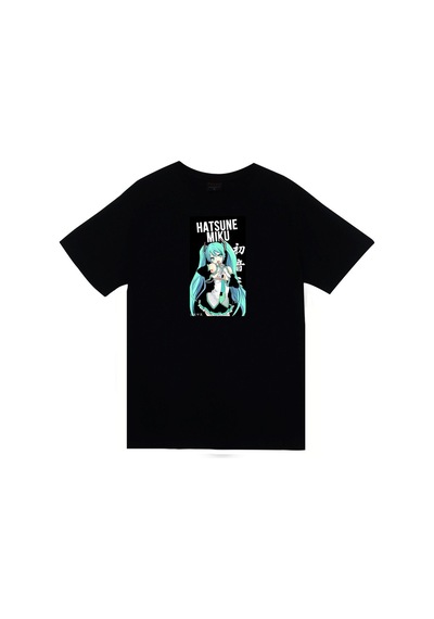 Stoned&Fame Hatsune Miku Anime Baskılı Unisex %100 Pamuk Siyah T-shirt SIYAH Siyah