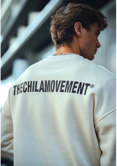 Kışlık Bisiklet Yaka Oversize Baskılı Sweatshirt - Beyaz - Beyaz