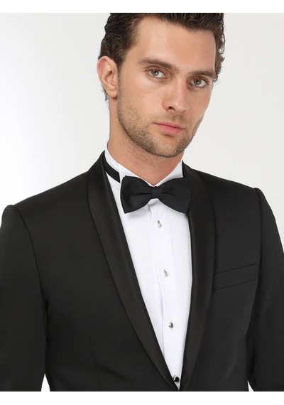 Kip Siyah Desenli Slim Fit Şal Yaka Dokuma Smokin Takım Elbise Çok Renkli