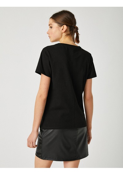 Koton Pamuklu Bisiklet Yaka Kısa Kollu Tişört Siyah 1yal18035ık Siyah