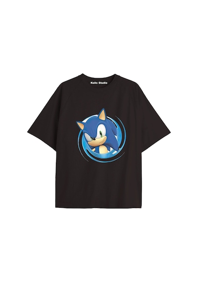 Kalic Studio Unisex Bay Sonic Desenli Siyah Yazlık T-shirt Siyah-242