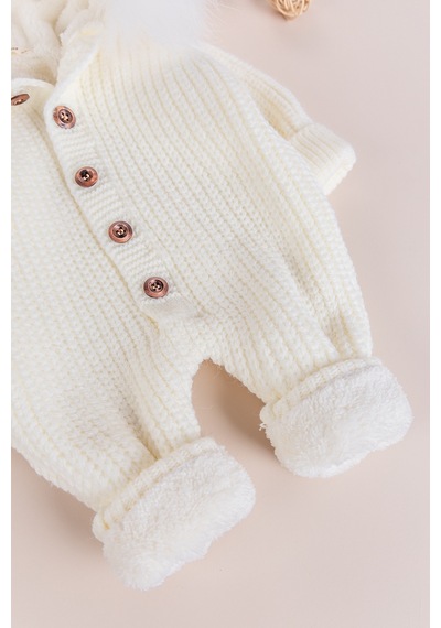 Babymod Triko Örgü Kışlık İçi Welsoft Astarlı Kapüşonlu Kız/erkek Bebek Tulum Krem