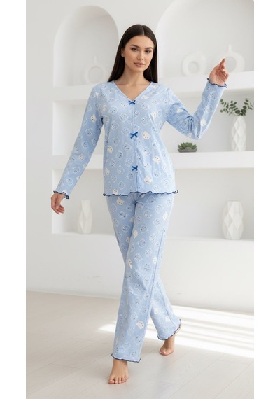 Divinus Panda Desenli Bayan Pijama Takımı mavi
