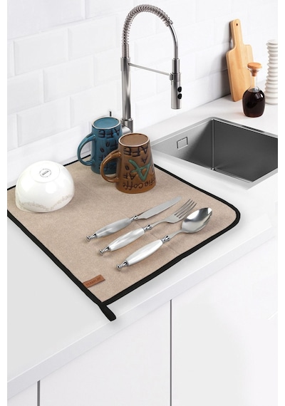 Microfiber Bulaşık Kurutma Matı 46x36 cm Kurulama Bezi Kurutma Örtüsü Tezgah Üstü Bej