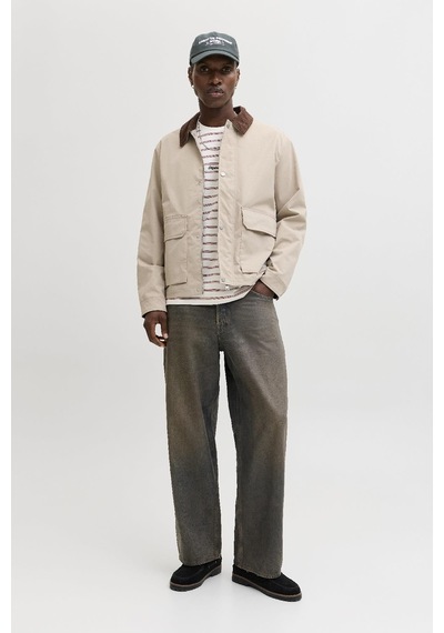 Jack & Jones Jornorrebro Çizgili Erkek Tişört Bisiklet Yaka Kısa Kollu Krem