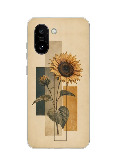 Oneplus 15r Uyumlu Vintage Botanik Ayçiçeği Desenli Baskılı Silikon Kılıf