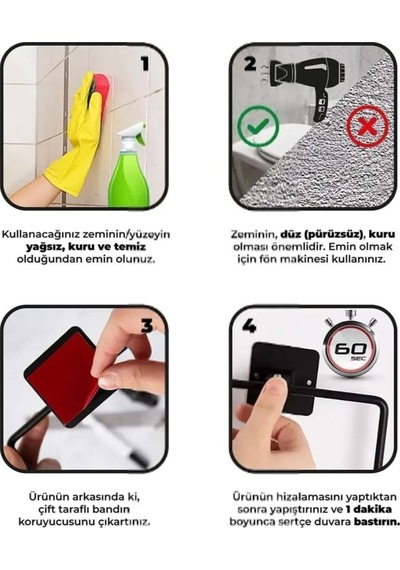 Yapışkanlı Fön Makinesi Askısı Tuvalet Kağıdı Askısı Fönlük Tuvalet Kağıtlık Siyah Diğer