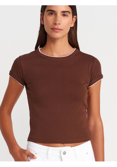 Dilvin 31750 Kontrast Kısa Kollu Tshirt-açık Kahve Açık Kahve