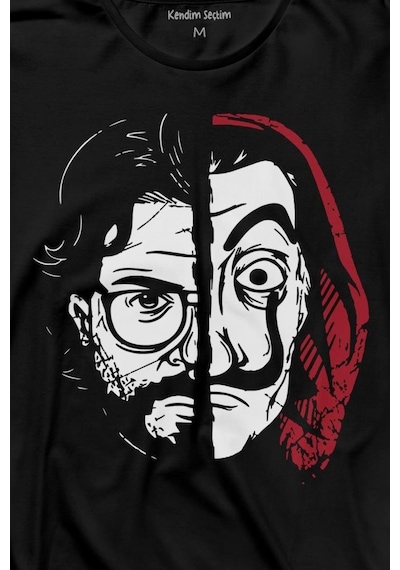 La Casa De Papel Profesör Proffessor Dali Mask Yarım Yüz Half Face Uzun Kollu Tişört Baskılı T-shirt 001