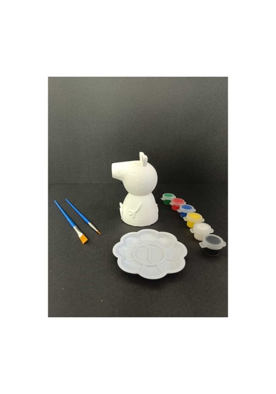 3d Domuz Peppa Pig Figür Boyama Seti - Kendin Boya Hobi Ve Etkinlik Seti - Akrilik Boya + 2 Fırça