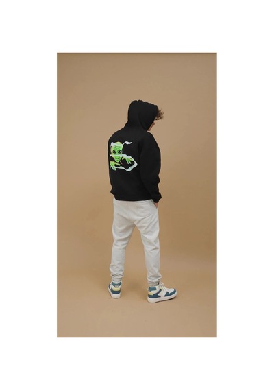 Tarzsokak Unisex Smoking Alien Sweatshirt Hoodie Siyah