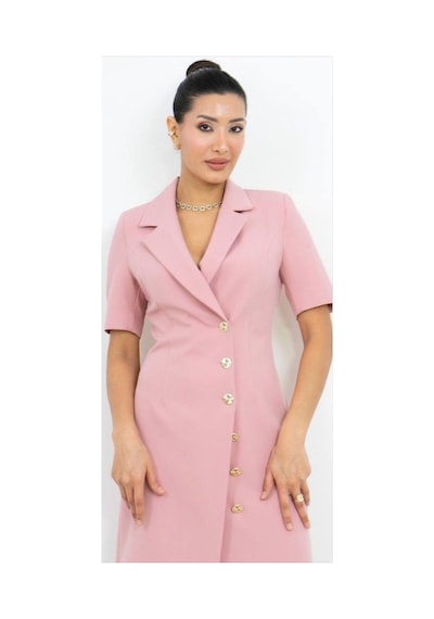 Dorne Moda Blazer Yaka Düğme Detaylı Midi Elbise Pembe Pembe