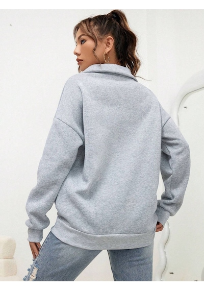 Josette Yarım Fermuarlı Kışlık Sweatshirt - Gri Oversize Dik Yaka Gri