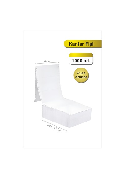 4x19 Kantar Fişi 2 Nüsha 1000 Adet , Beyaz Otokopili Sürekli Form 4''x19 Cm
