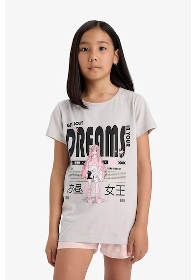 DeFacto Kız Çocuk Pijama Takımı Baskılı Kısa Kollu Üst Desenli Şort E0545A825HSGR293 Gri DeFacto Kız Çocuk Pijama Takımı Baskılı Kısa Kollu Üst Desenli Şort E0545A825HSGR293 Gri