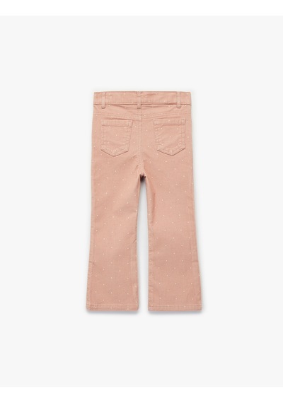 Koton Puantiye Detaylı Cepli Pamuklu İspanyol Paça Pantolon Pembe Desenli 6wmg40001aw Pembe Desenli