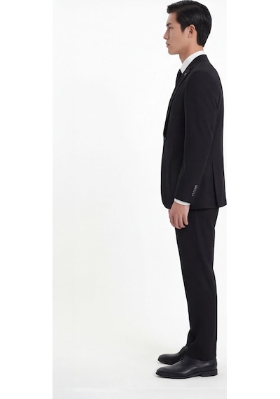 Sabri Özel Siyah Slim Fit 6 Drop Mono Yaka Modal Kumaş Lastikli Bel Astarsız Takım Elbise