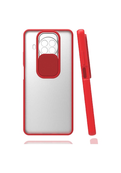 Kilifone - Xiaomi Uyumlu Redmi Note 9 Pro 5g - Kılıf Slayt Sürgülü Arkası Buzlu Lensi Kapak - Kırmızı