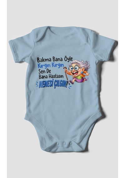 Morivokids Bakma Bana Öyle Yazılı Kısa Kollu Bebek Body %100 Pamuk Bebe Mavisi
