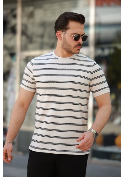 Efnaz Style Erkek Çizgili Kısa Kollu T-shirt P Siyah - Beyaz /p