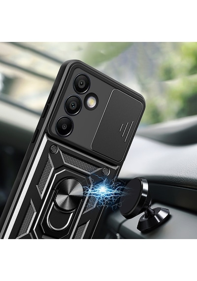 Zore Galaxy S24 Fe Uyumlu Magnetik Standlı Kamera Korumalı Sürgülü Vega Kapak-mav Mavi