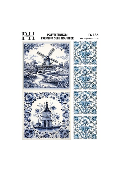 Polyesterhobi Premium Sulu Transfer 25x35 Cm Blue Blanc Desenli Ps 136
