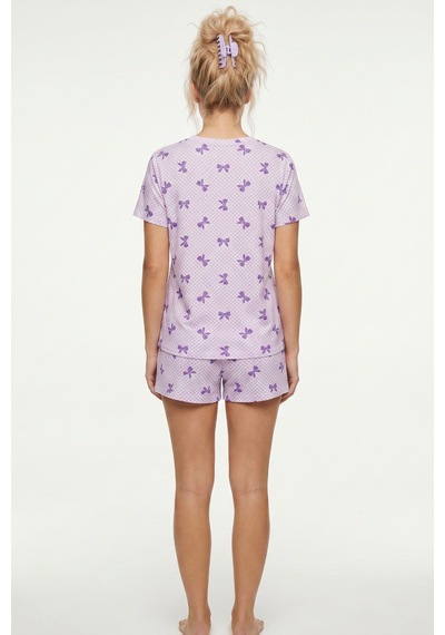 Siyah İnci İnce Soft Örme Mevsimlik Şortlu Pijama Takımı 8045 Lila Fiyonk Siyah İnci İnce Soft Örme Mevsimlik Şortlu Pijama Takımı 8045 Lila Fiyonk