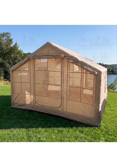 Yek Outdoor 6-8 Kişilik 4 Mevsim Soba/vebasto Çıkışlı 420d Oxford Şişme Kamp Çadırı Pompalı, 300x240x215 Cm Krem