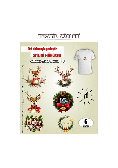 Ütü İle Yapışan Kıyafet Etiketi Yılbaşı Serisi -1 6lı Set Karışık