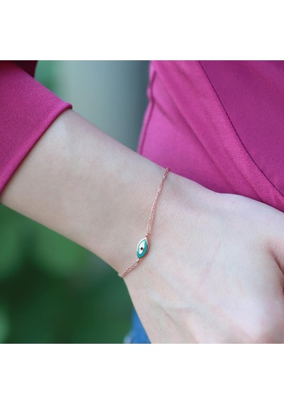 Mine İşli Göz Model Çift Zincirli Rose Gold Kaplama Gümüş Bileklik Gümüş