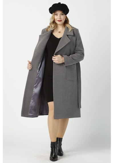 Moda Berray 904 Gri Mono Yaka Torba Cepli Kaşe Kaban