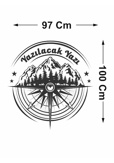 Kişiye Özel Pusula Dağ Orman Sticker - Araba Oto Motosiklet Karavan Cam Sticker - 00081 100 Cm