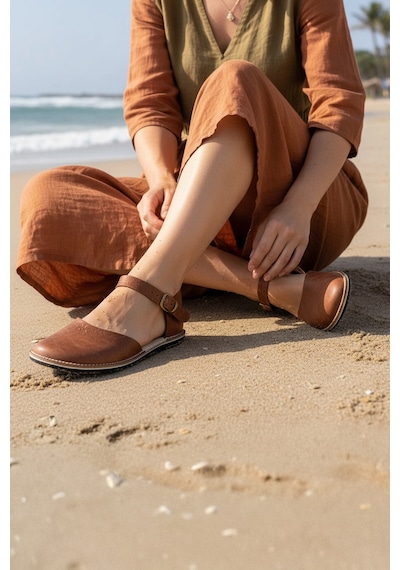 Bodhi Handcraft Kadın Barefoot Hakiki Deri Minimalist Günlük Sandalet El İmalatı Kahverengi