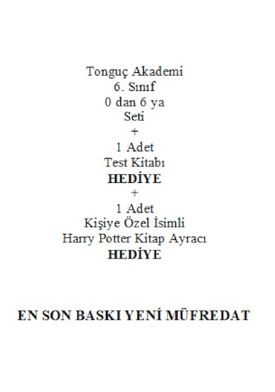 Tonguç Akademi 6. Sınıf 0 dan 6 ya Seti En Son Baskı Yeni + Test Kitabı Hediye + Kişiye Özel İsimli Ahşap Harry Potter Kitap Ayracı Hediye