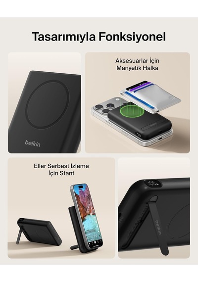 Ultracharge Pro 5000 Mah Manyetik Stantlı Power Bank, 25 W - Siyah