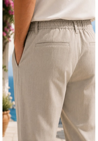 Danger Erkek Comfort Fit Bej Çizgili Jogger Pantolon Esnek Kumaş 0247dngr