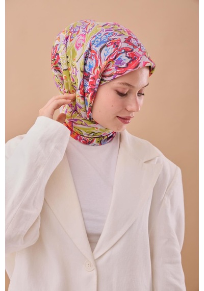 Silk Home Olinda İpek Eşarp 47002-38 Çelik Mavi, Turuncu, Yağ Yeşili, Vizon